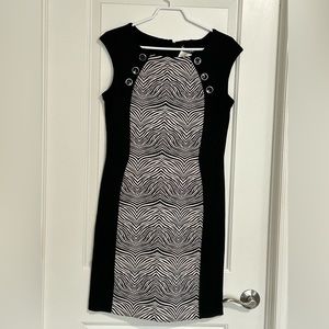 SIMON CHANG vintage designer dress black & white zebra print size 6